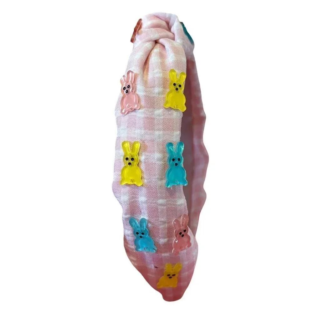 Adorable Pink Gingham Headband Accented w/ Acrylic Peep Bunnies.